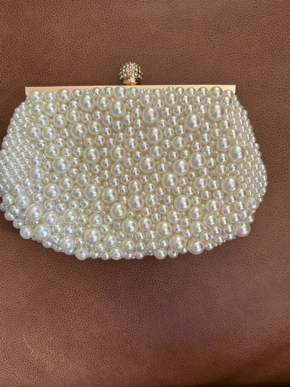 Pearl-Embellished Ivory Evening Clutch
